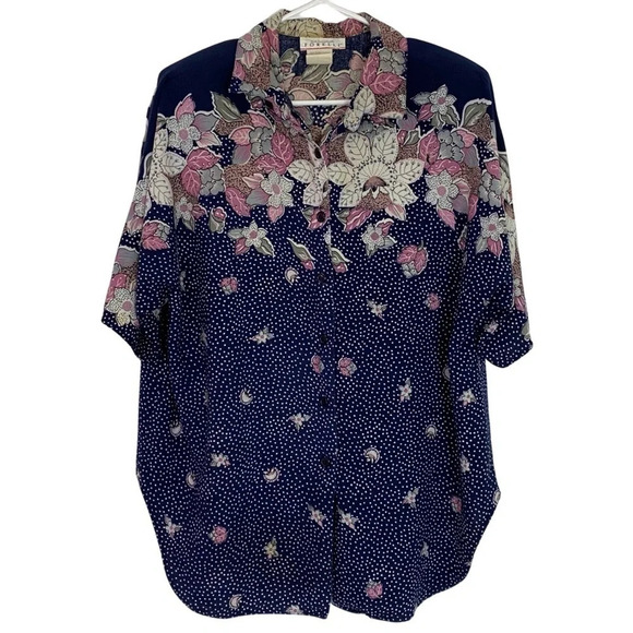 Vintage 80s Floral Printed Button Down Blouse Shoulder Pads Womens Plus Size 1X - Picture 1 of 15